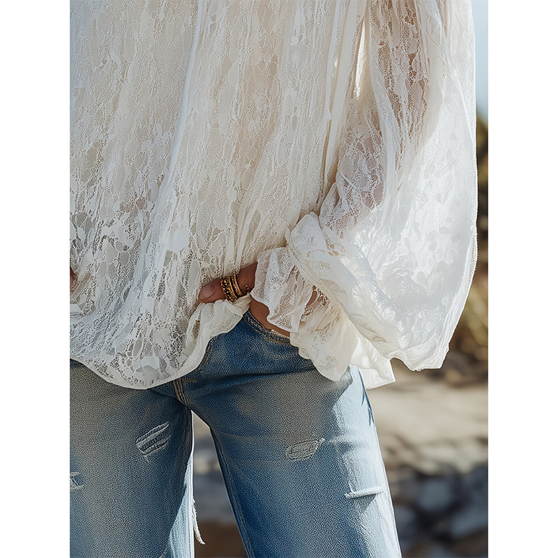 Women's Bohemian Off-Shoulder Lace Top