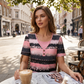 Women's Faux Two-Piece Striped Henley Top