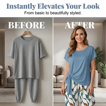Women's Side-Tie Top & Patterned Pants Set