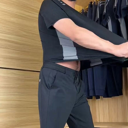 Men's Casual Sports Short Sleeve Long Pants Two-Piece Set