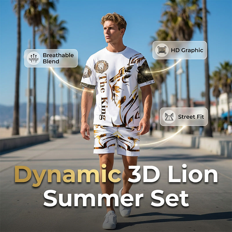 ⏳Time-Limited Special⏰Men's Lion Graphic Set – Bold, Breathable, Urban Cool 😎