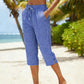 Gingham Capri Pants – Drawstring Comfort & Breathable Cotton-Linen