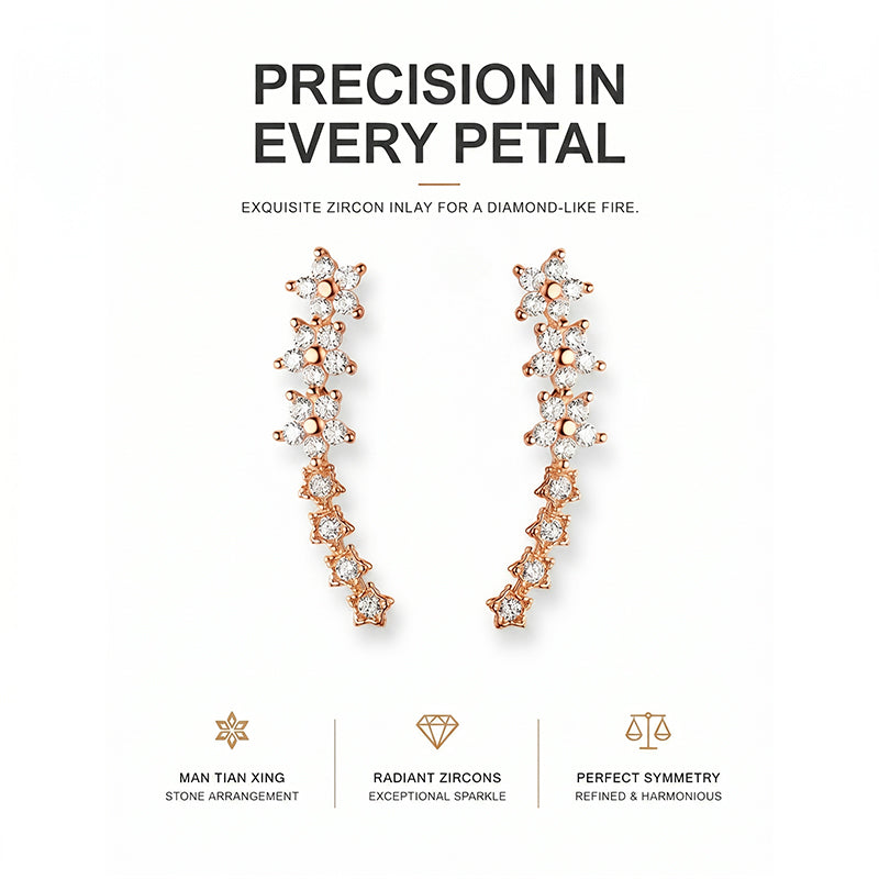 Starry Flower Rhinestone Ear Climber Earrings