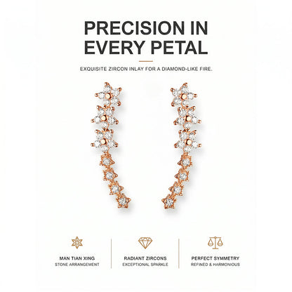 Starry Flower Rhinestone Ear Climber Earrings