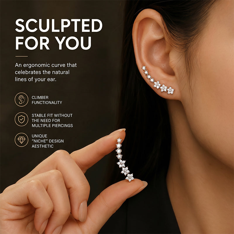 Starry Flower Rhinestone Ear Climber Earrings