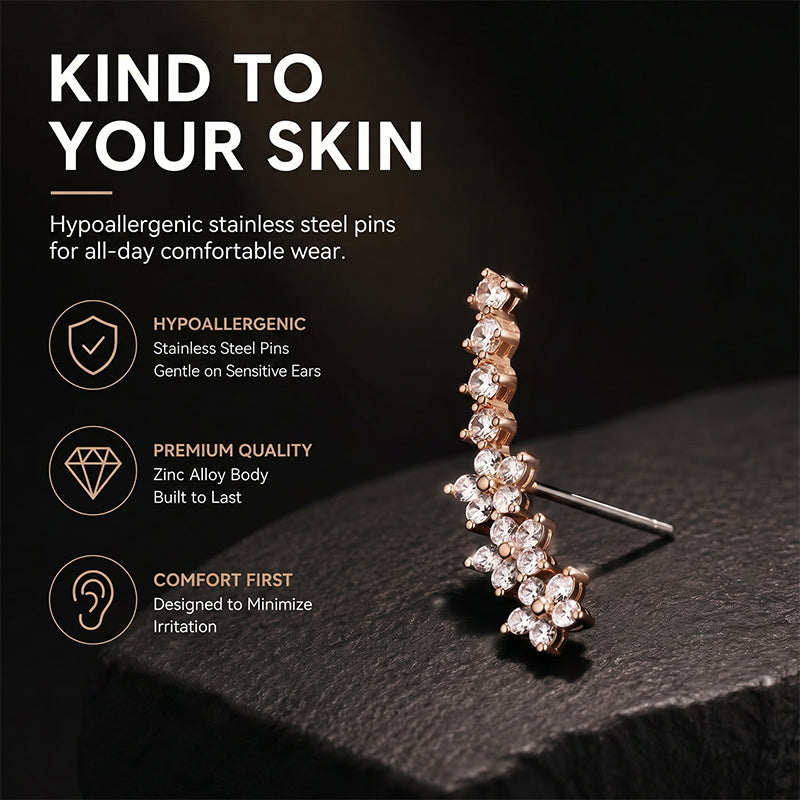 Starry Flower Rhinestone Ear Climber Earrings