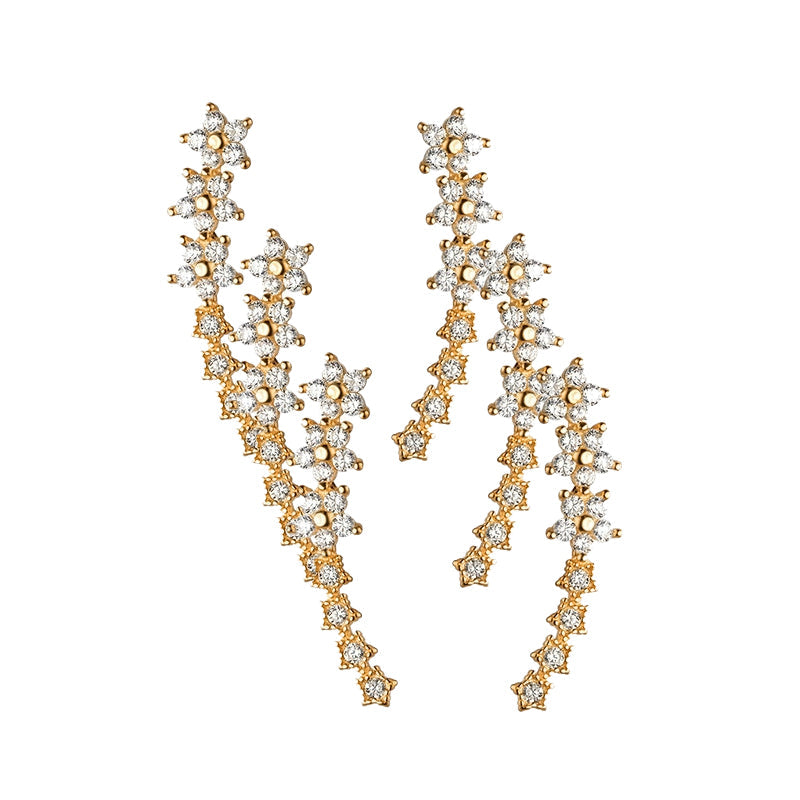 Starry Flower Rhinestone Ear Climber Earrings