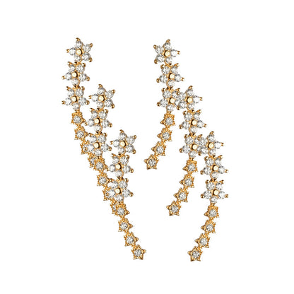Starry Flower Rhinestone Ear Climber Earrings