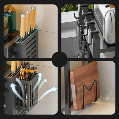 🧰Expandable Microwave Rack – Adjustable, 75kg Capacity, Hooks Included