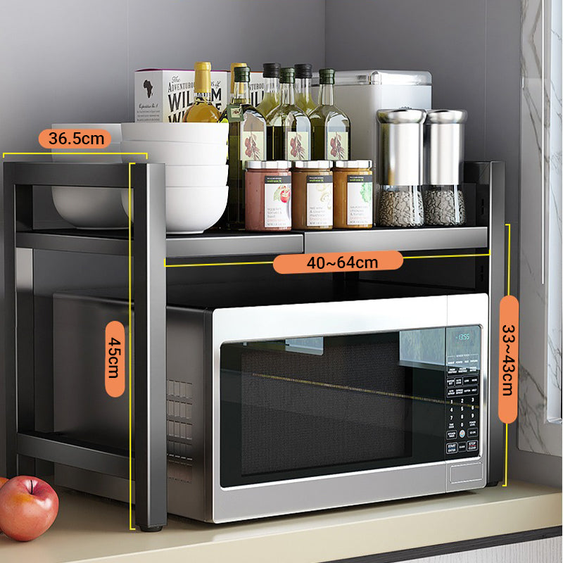 🧰Expandable Microwave Rack – Adjustable, 75kg Capacity, Hooks Included