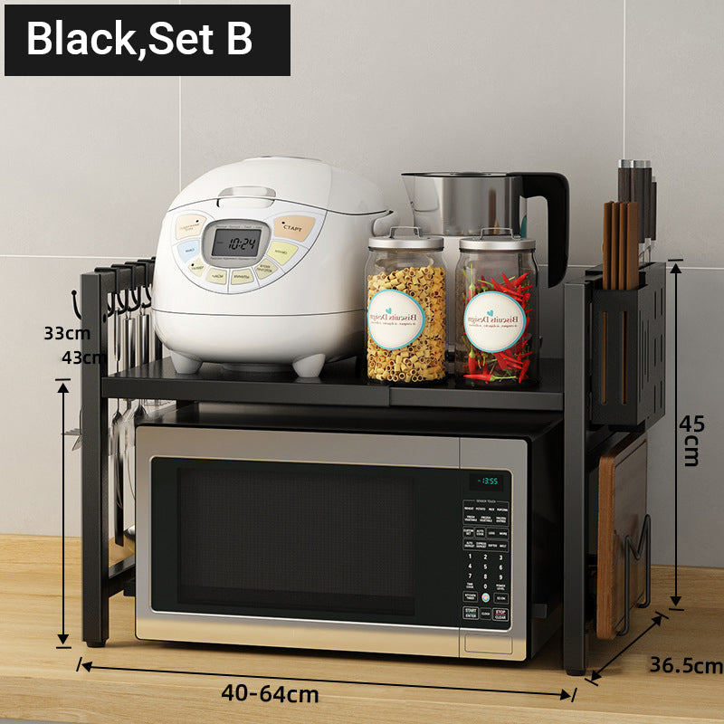 🧰Expandable Microwave Rack – Adjustable, 75kg Capacity, Hooks Included