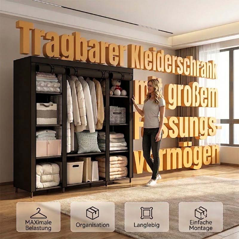 👗 Easy-Assembly Fabric Wardrobe – Non-Woven Cover, Hanging Rail & Shelves. 50% Off Today. Free Returns