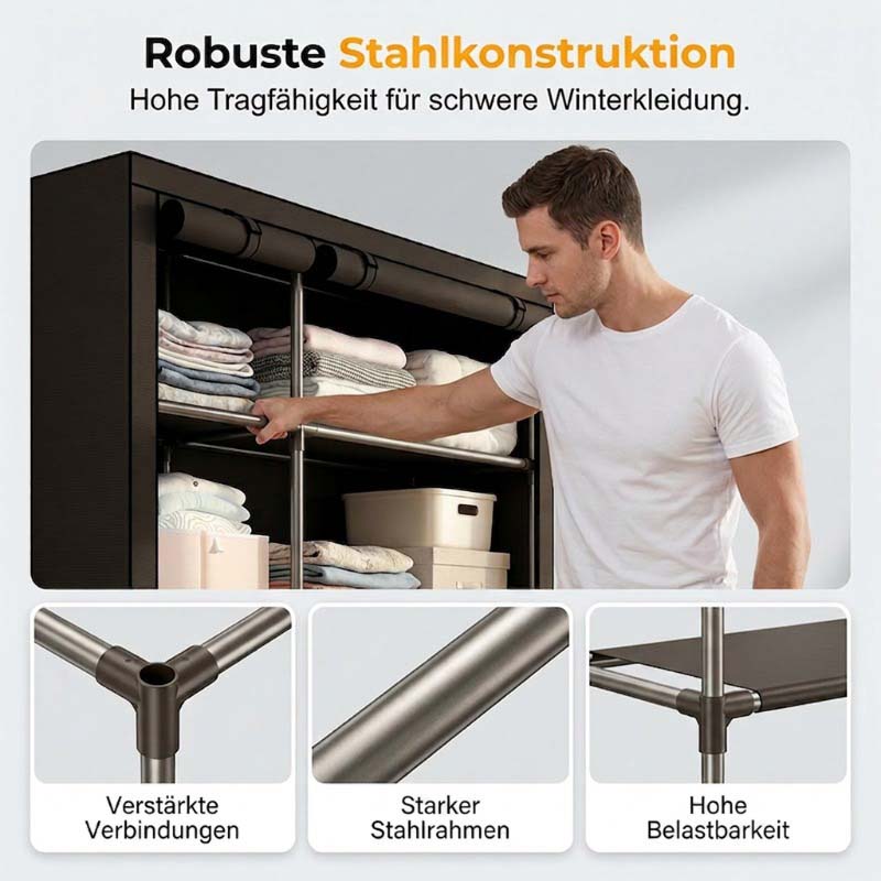 👗 Easy-Assembly Fabric Wardrobe – Non-Woven Cover, Hanging Rail & Shelves. 50% Off Today. Free Returns