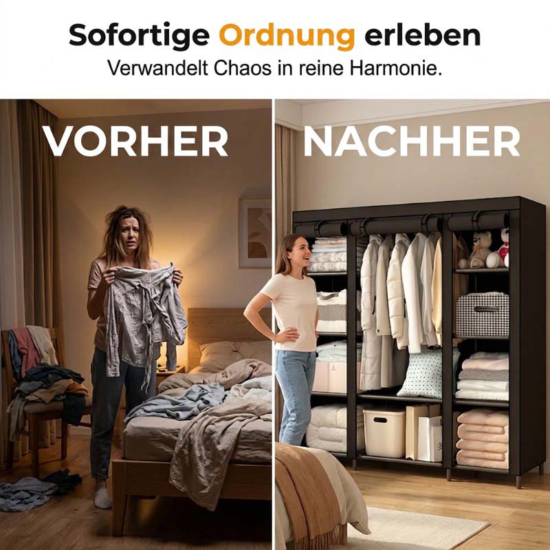 👗 Easy-Assembly Fabric Wardrobe – Non-Woven Cover, Hanging Rail & Shelves. 50% Off Today. Free Returns
