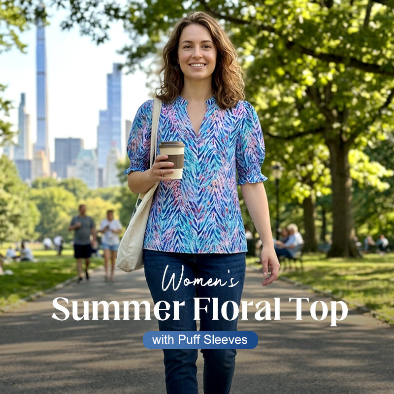 🌸50% OFF NOW🌸Women's Boho V-Neck Puff Sleeve Blouse | Floral Print Dressy Casual Top for Office & Weekend Wear