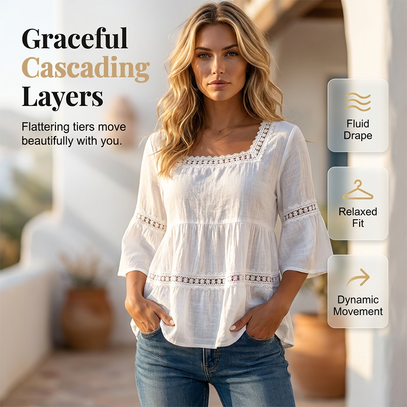 👚 Elegant Square Neck Summer Blouse🌸