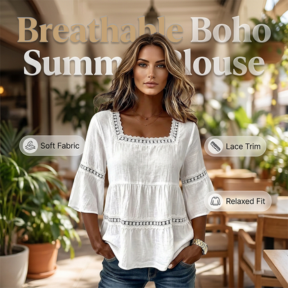 👚 Elegant Square Neck Summer Blouse🌸