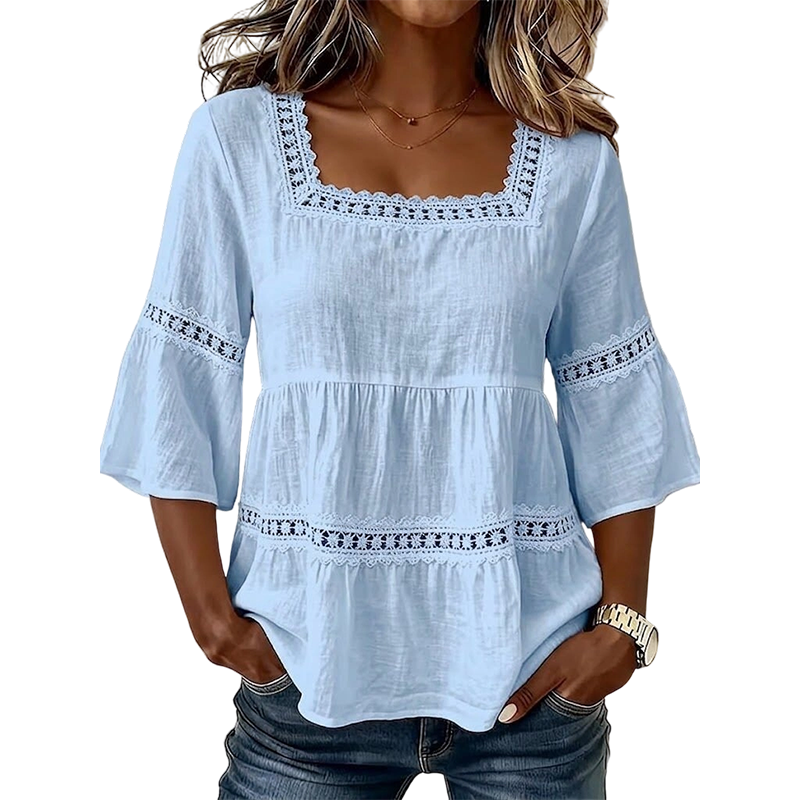 👚 Elegant Square Neck Summer Blouse🌸