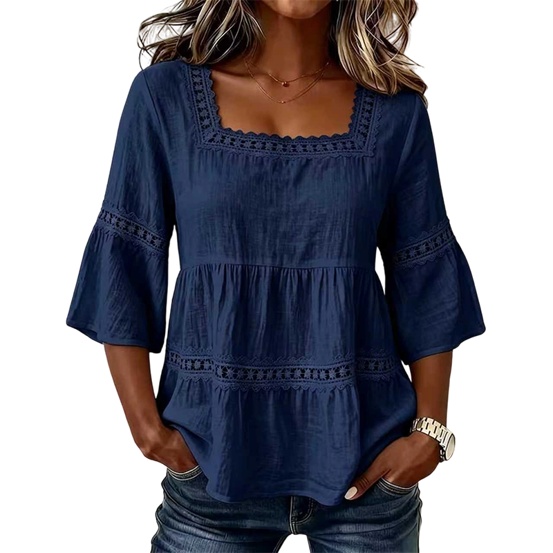 👚 Elegant Square Neck Summer Blouse🌸