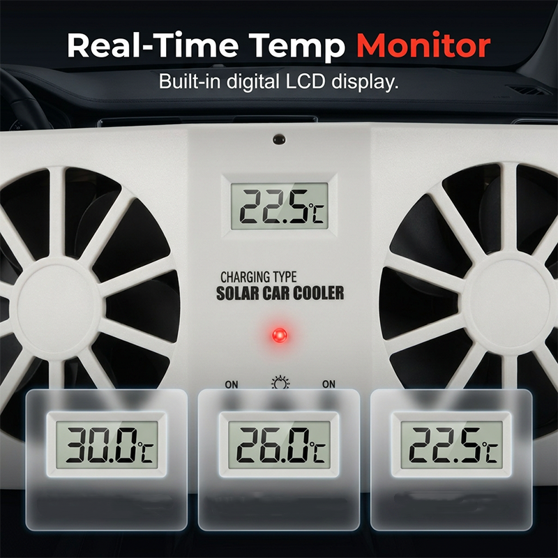 ⏳Time-Limited Special⏰Solar Powered Car Exhaust Fan– Dual Turbo Ventilation & Temperature Display☀️
