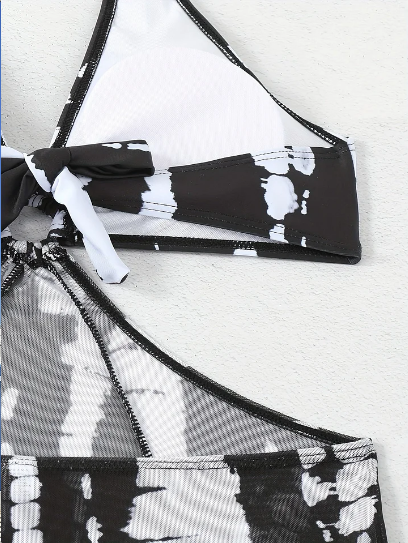 Striped Two-Piece Swimsuit with Tie Neck and Ring Details