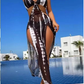Striped Two-Piece Swimsuit with Tie Neck and Ring Details