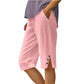Women's Casual Solid Color Pocket Capri Pants