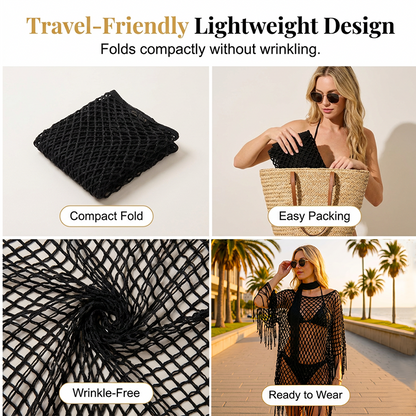 Women’s Hollow-Out Fishnet Tassel Poncho