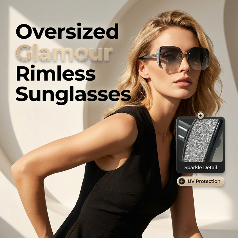 Rimless Oversized Square Sunglasses