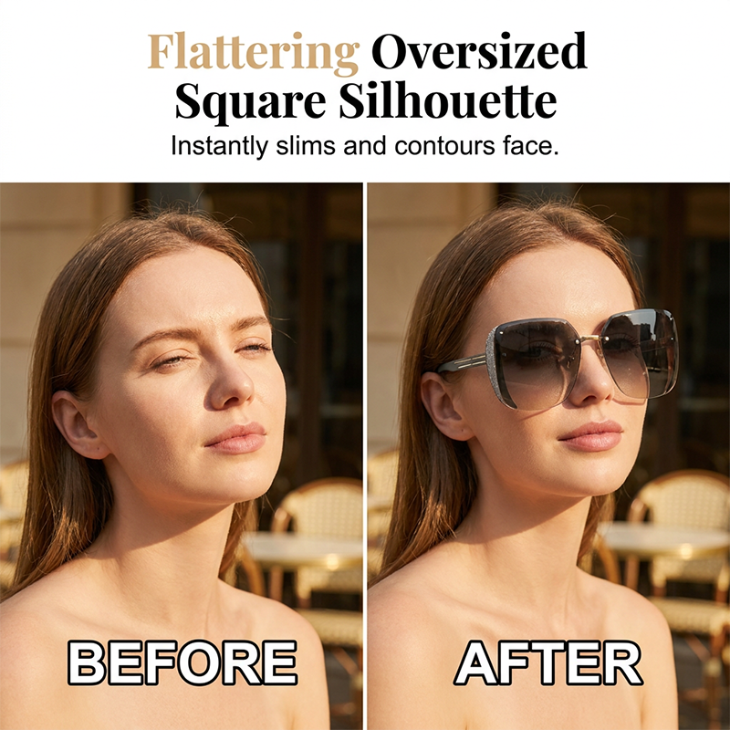 Rimless Oversized Square Sunglasses