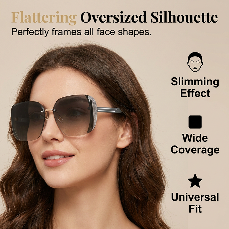 Rimless Oversized Square Sunglasses