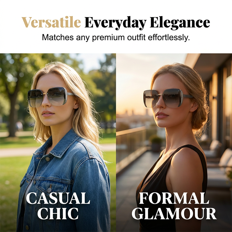 Rimless Oversized Square Sunglasses
