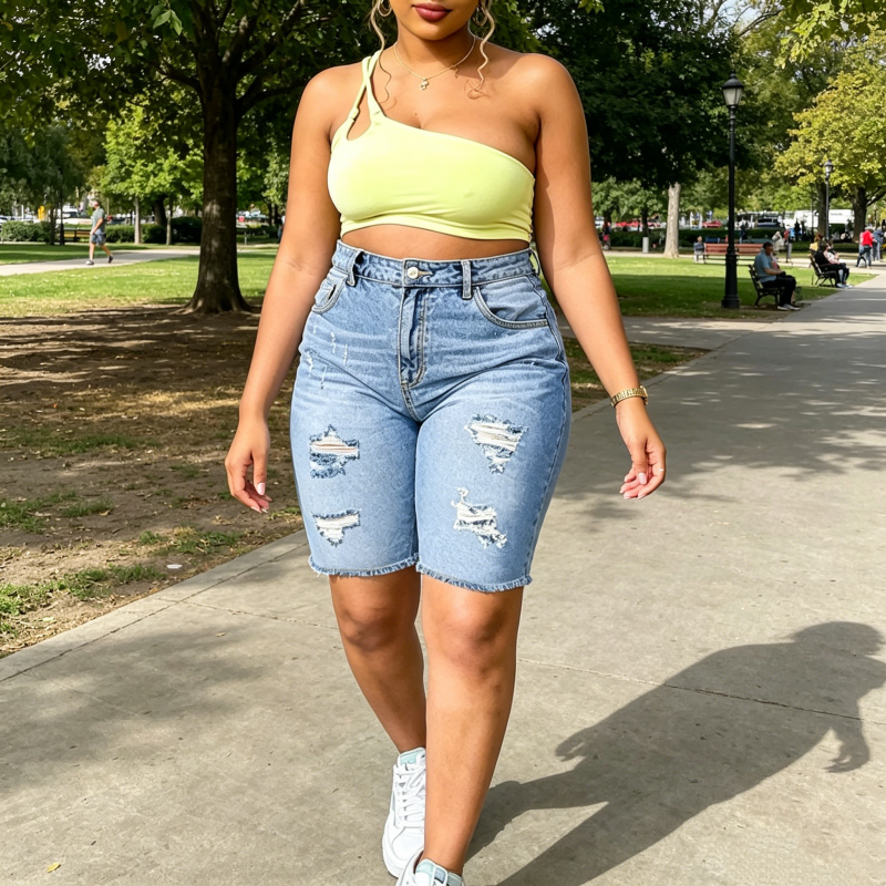 🌸 50% OFF NOW! 🌸 Women's Plus Size Distressed Denim Shorts