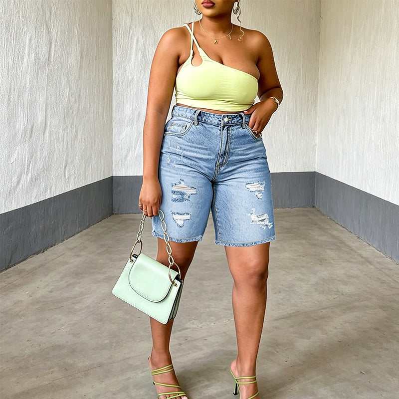 🌸 50% OFF NOW! 🌸 Women's Plus Size Distressed Denim Shorts