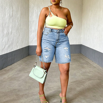 🌸 50% OFF NOW! 🌸 Women's Plus Size Distressed Denim Shorts