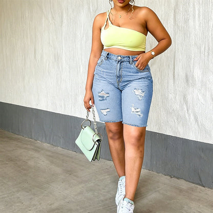 🌸 50% OFF NOW! 🌸 Women's Plus Size Distressed Denim Shorts
