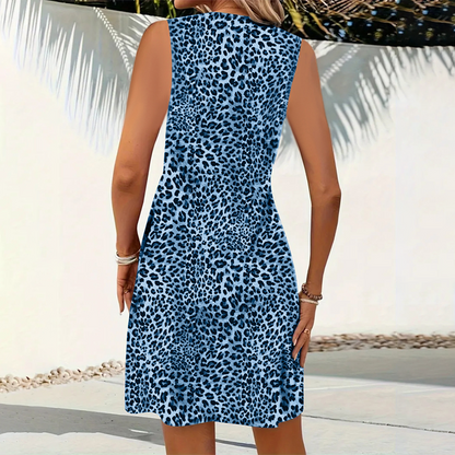 Women's V-Neck Leopard Print Mini Dress