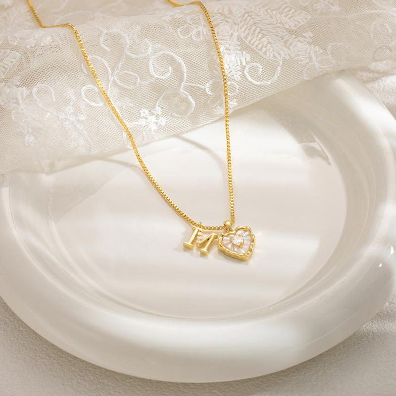 Heart Shaped Letters Micro Pave Chain Necklace