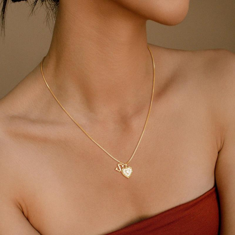Heart Shaped Letters Micro Pave Chain Necklace