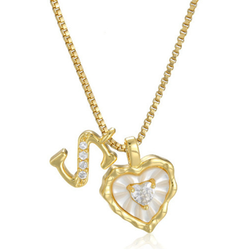 Heart Shaped Letters Micro Pave Chain Necklace