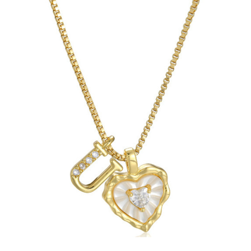 Heart Shaped Letters Micro Pave Chain Necklace