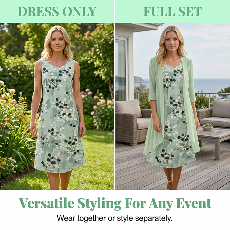 Women's Elegant Chiffon Dress & Cardigan 2-Piece Set