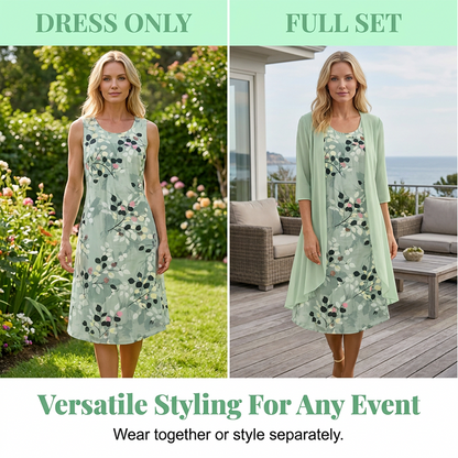 Women's Elegant Chiffon Dress & Cardigan 2-Piece Set