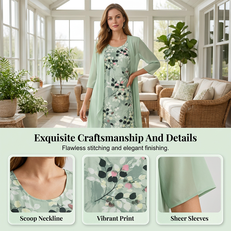 Women's Elegant Chiffon Dress & Cardigan 2-Piece Set