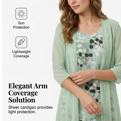 Women's Elegant Chiffon Dress & Cardigan 2-Piece Set