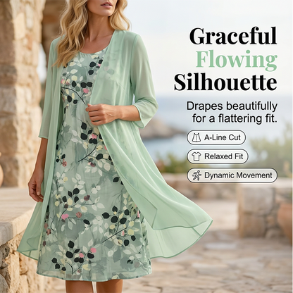 Women's Elegant Chiffon Dress & Cardigan 2-Piece Set