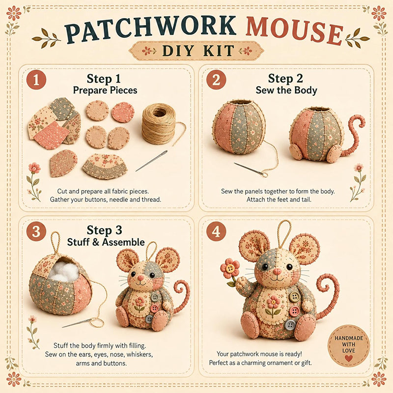 Handcrafted Vintage Mouse Plush Sewing Kit