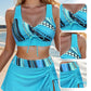 Women's V-Neck Drawstring Printed Three-Piece Swimsuit