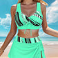 Women's V-Neck Drawstring Printed Three-Piece Swimsuit