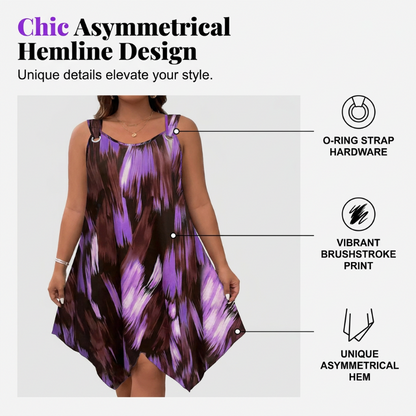 ⏳Time-Limited Special⏰ Elegant Gradient Print Sleeveless Dress – Asymmetrical Hem, O-Ring Straps, Flowy ✨